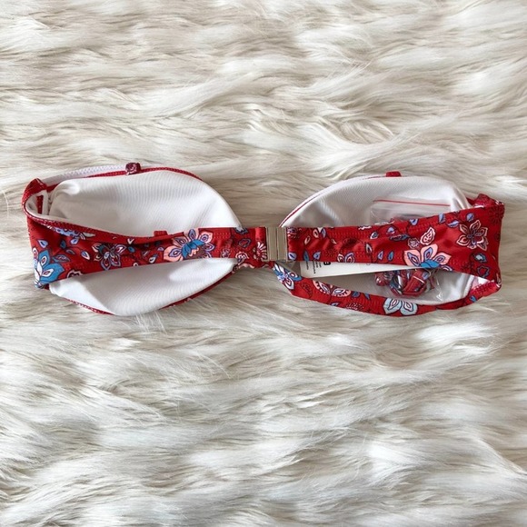MinkPink Red Strapless Floral Bandeau Bikini Top Sz L - Picture 5 of 11